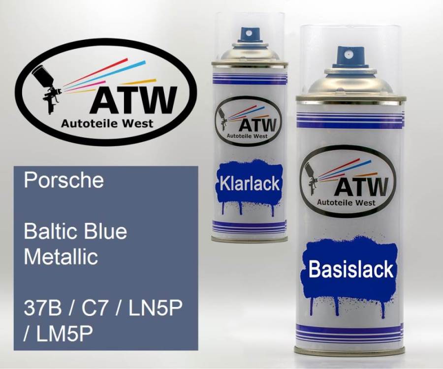 Porsche, Baltic Blue Metallic, 37B / C7 / LN5P / LM5P: 400ml Sprühdose + 400ml Klarlack - Set, von ATW Autoteile West.